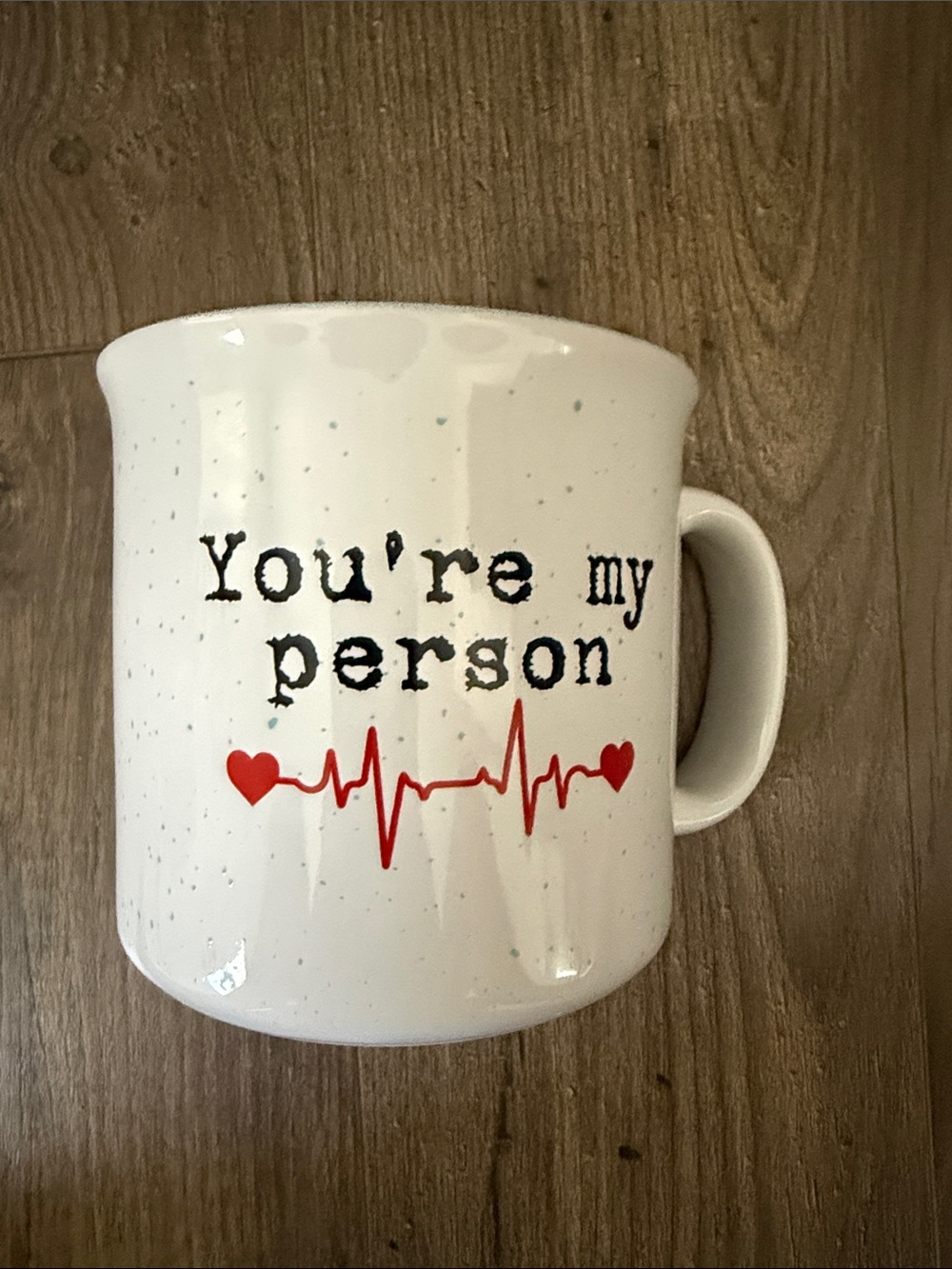 White Ceramic 'You're My Person' Mug with Red Heartbeat Graphic